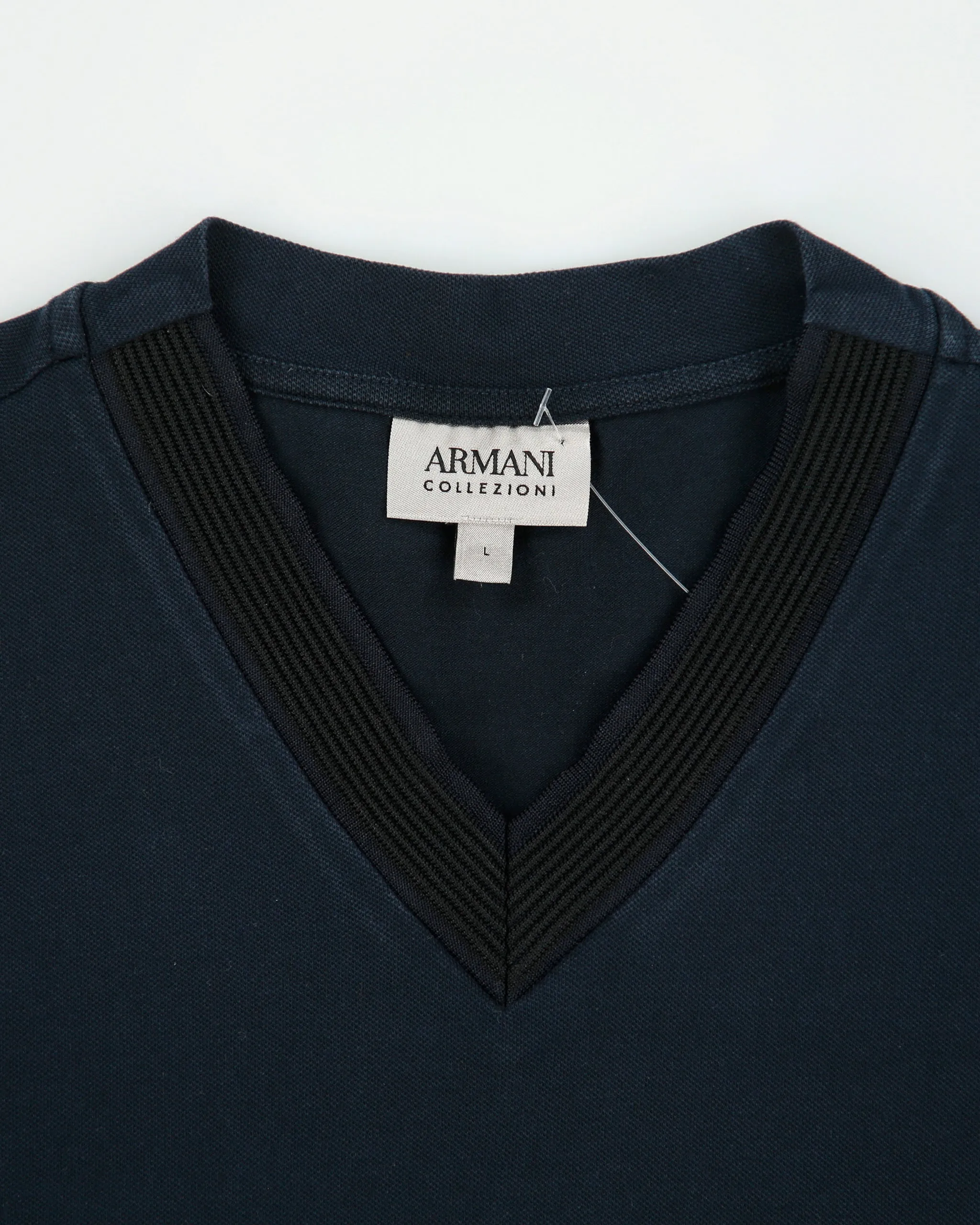 Vintage Armani Collezioni Heavyweight Ribbed V-Neck Ringer T-Shirt - L sold by Rokit product image thumbnail 5