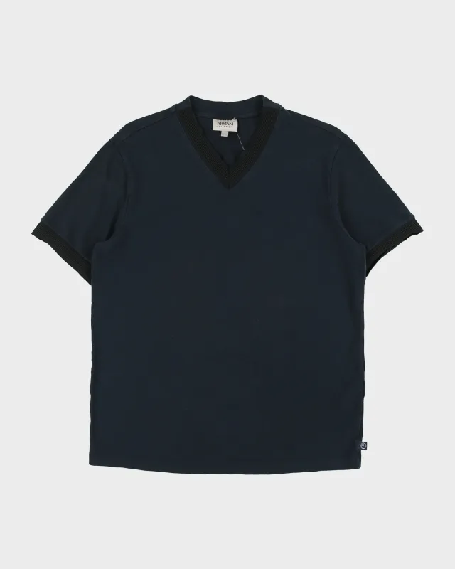 Vintage Armani Collezioni Heavyweight Ribbed V-Neck Ringer T-Shirt - L made by Giorgio Armani