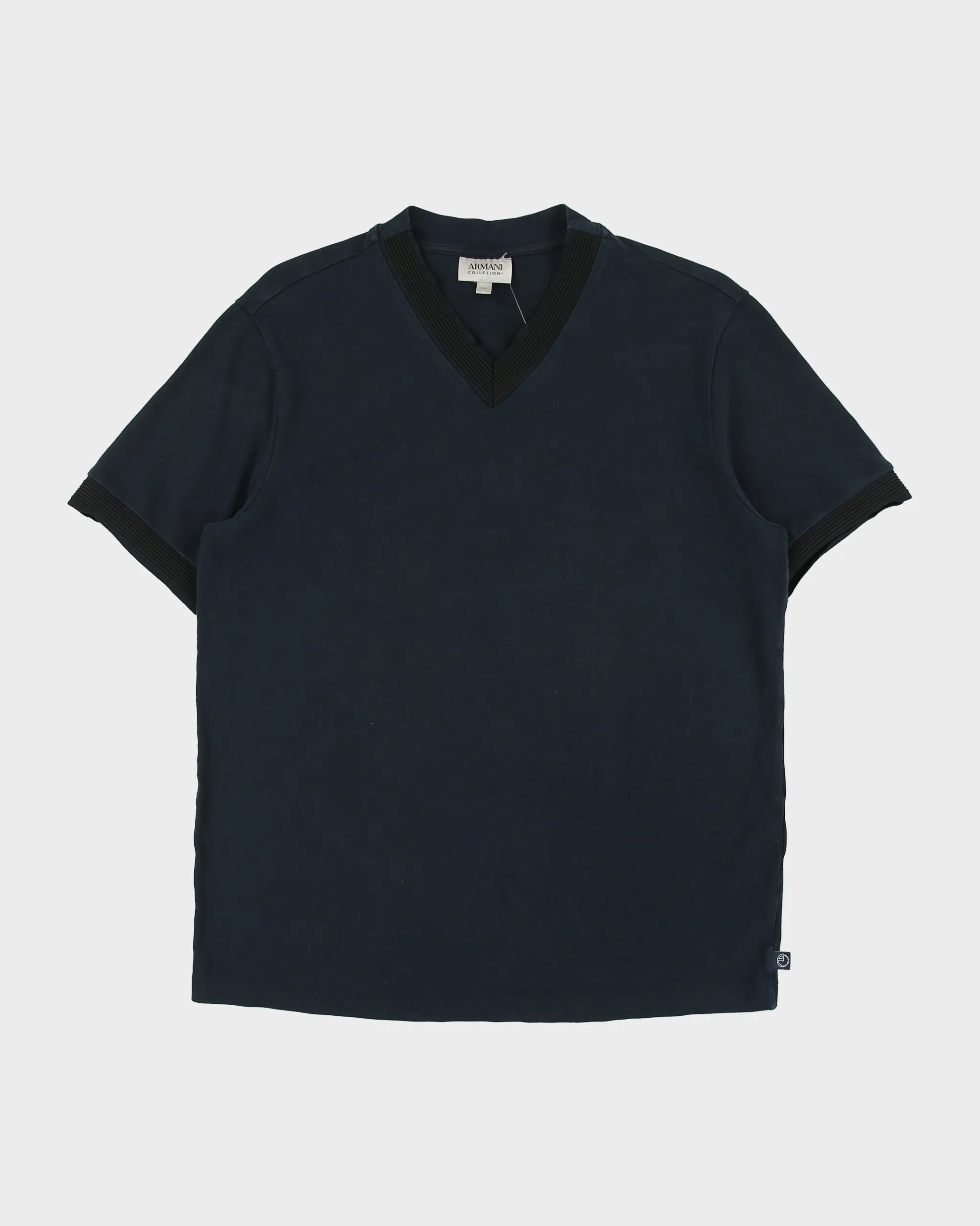 Vintage Armani Collezioni Heavyweight Ribbed V-Neck Ringer T-Shirt - L sold by Rokit