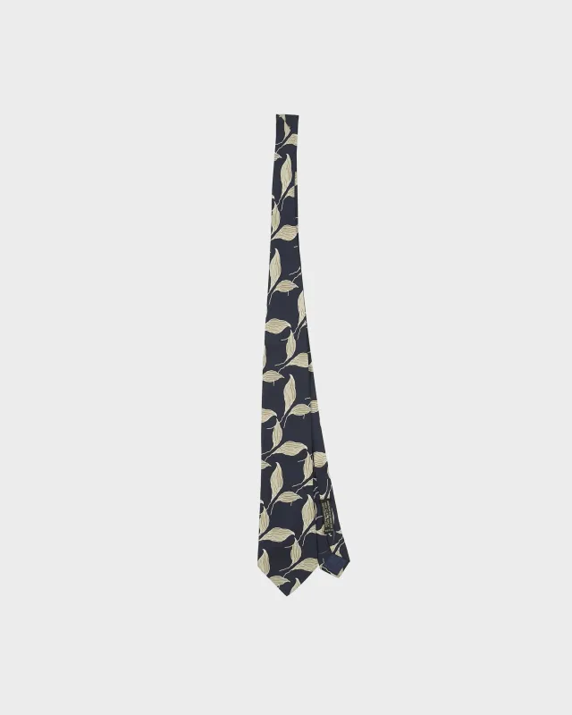 Vintage 1990s Giorgio Armani Navy Leaf Silk Tie made by Giorgio Armani
