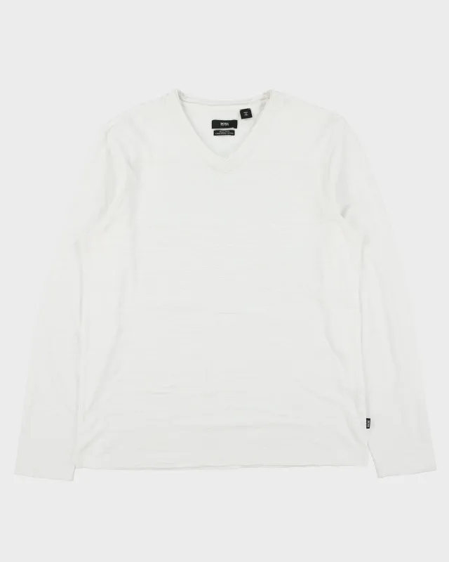 Vintage Hugo Boss Molino Long Staple Cotton Layered Regular Fit Long Sleeve V-Neck T-Shirt - XL made by Hugo Boss