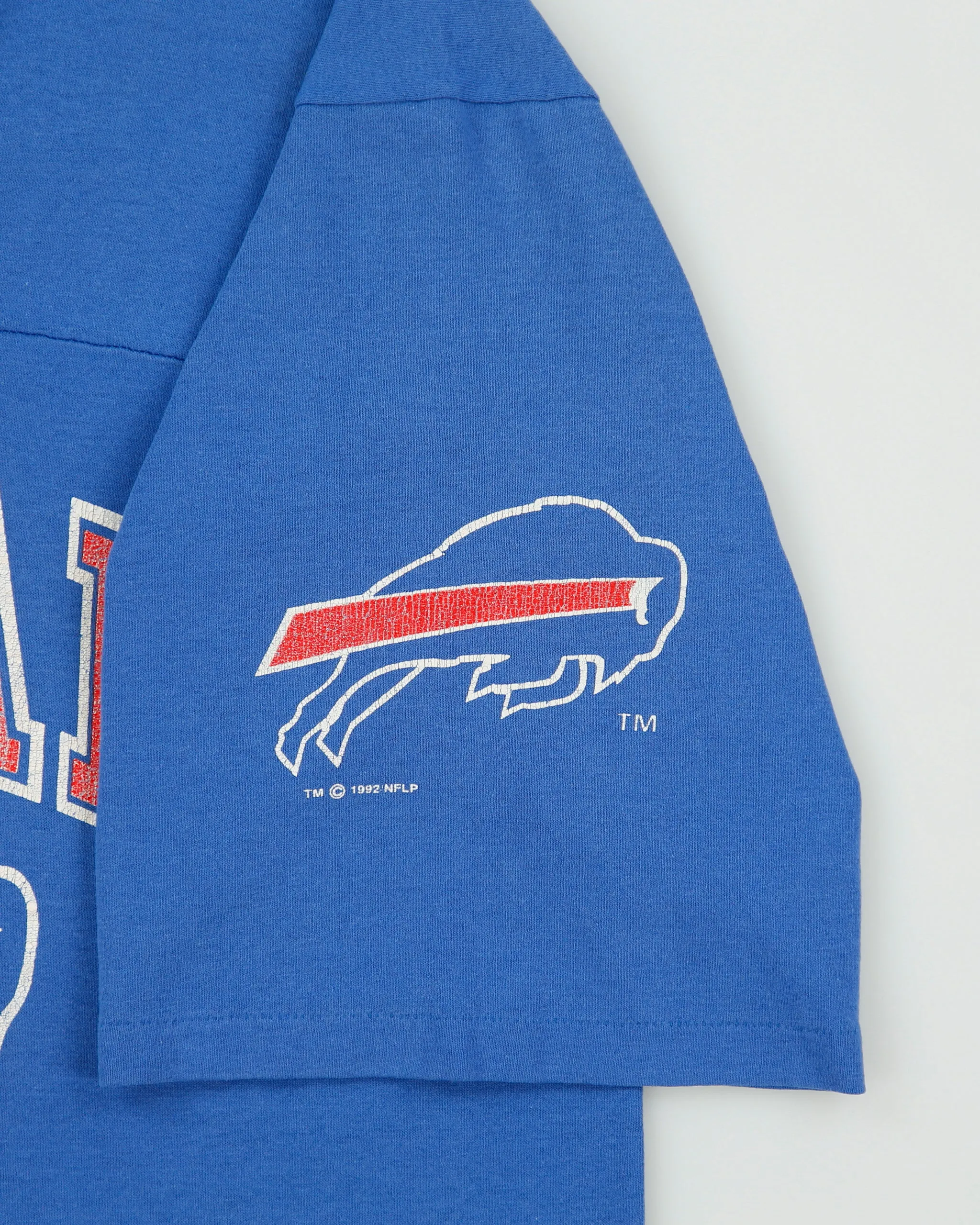 Vintage 1992 Buffalo Bills Heavyweight NFL Single Stitch Made In USA V-Neck American Football T-Shirt - L sold by Rokit product image thumbnail 4