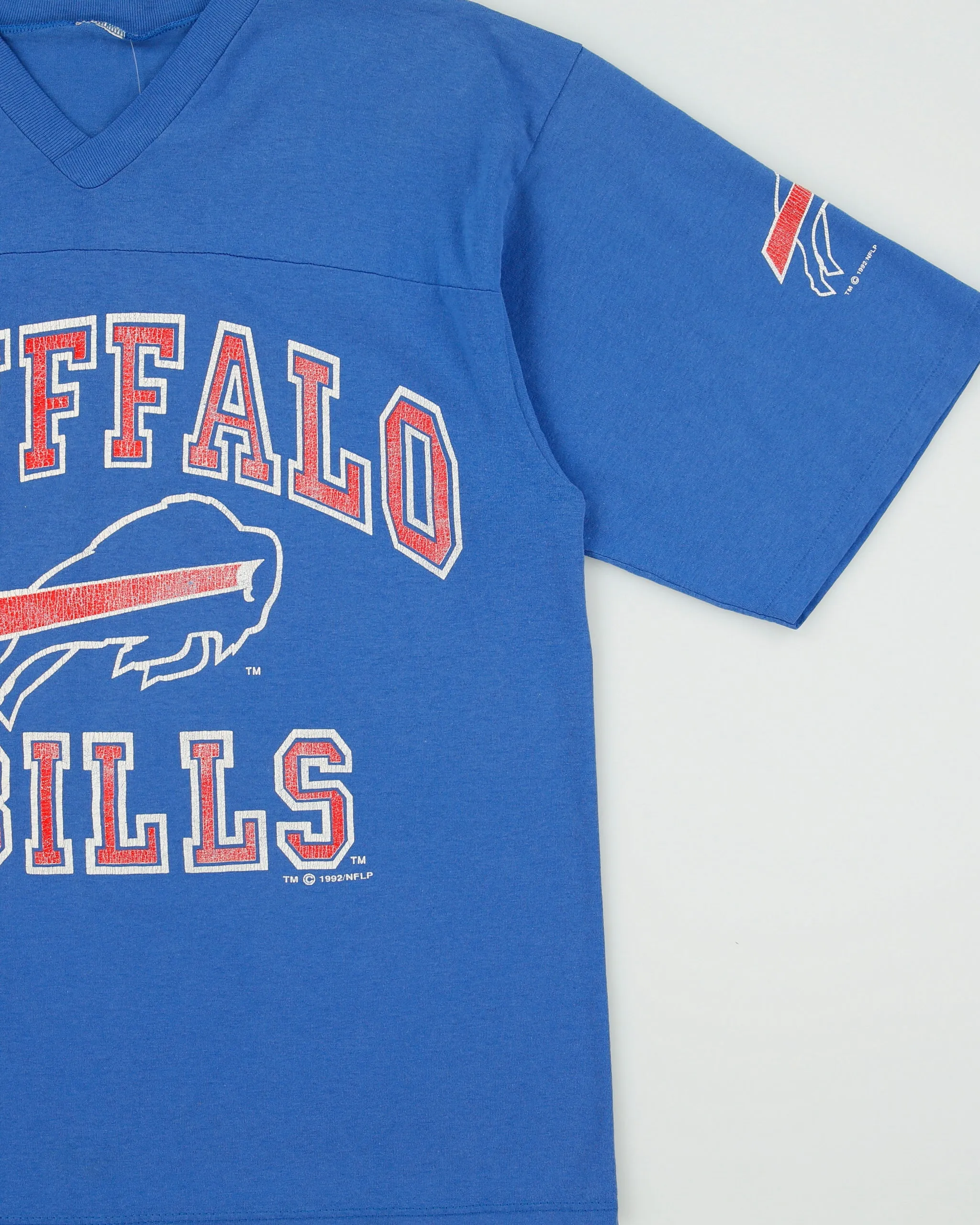 Vintage 1992 Buffalo Bills Heavyweight NFL Single Stitch Made In USA V-Neck American Football T-Shirt - L sold by Rokit product image thumbnail 3