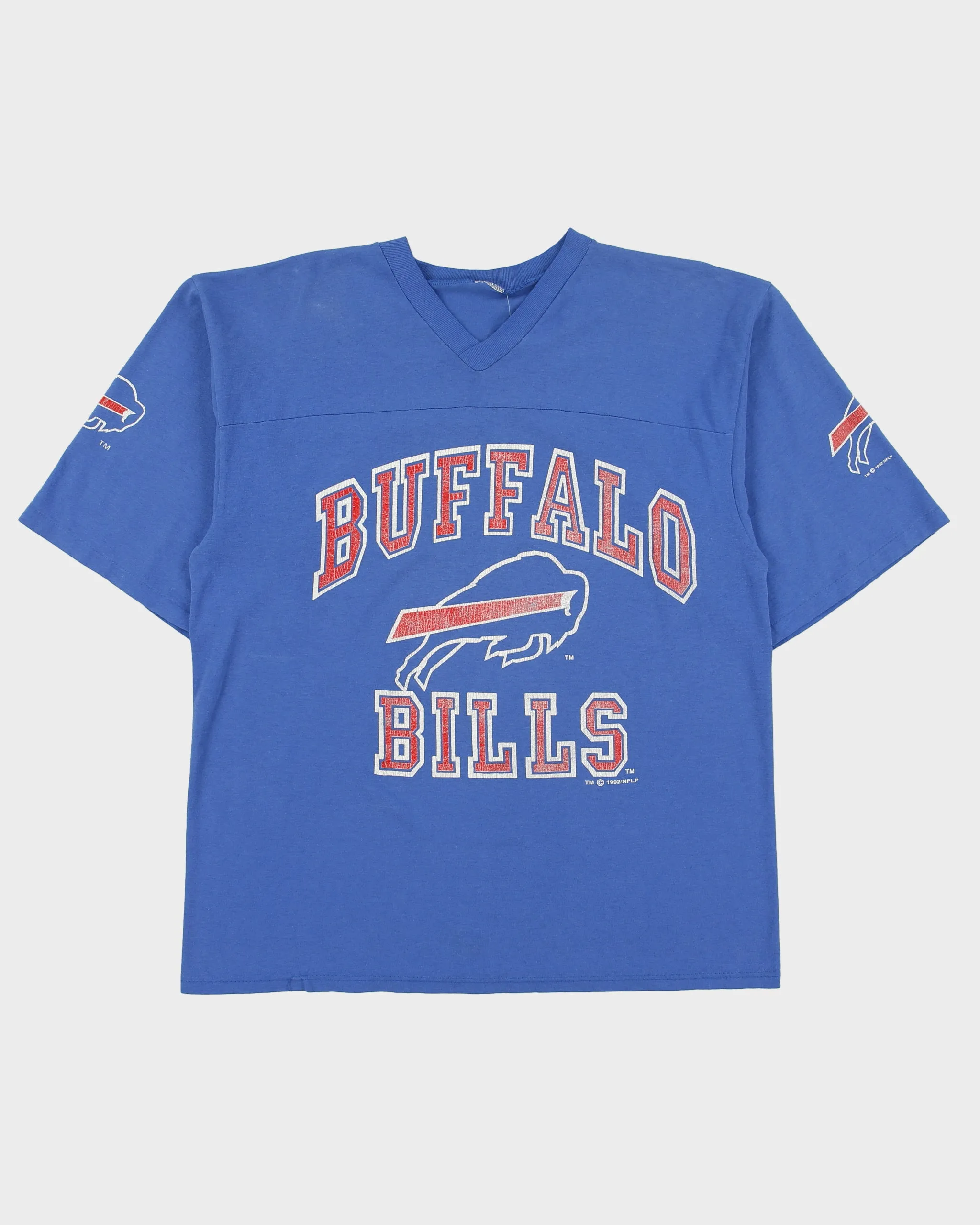 Vintage 1992 Buffalo Bills Heavyweight NFL Single Stitch Made In USA V-Neck American Football T-Shirt - L sold by Rokit