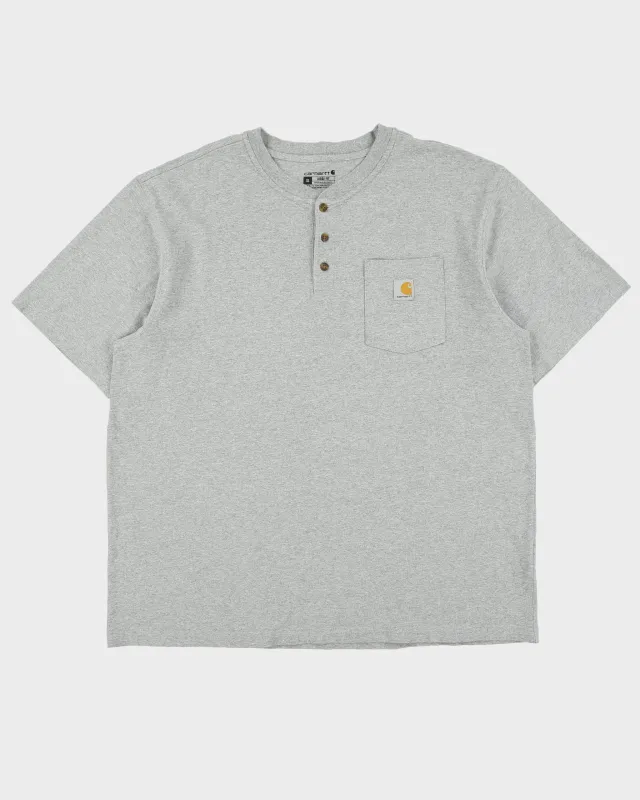 Vintage Carhartt Grey Marl Heavyweight Loose Fit Crewneck Henley T-Shirt - XL made by Carhartt