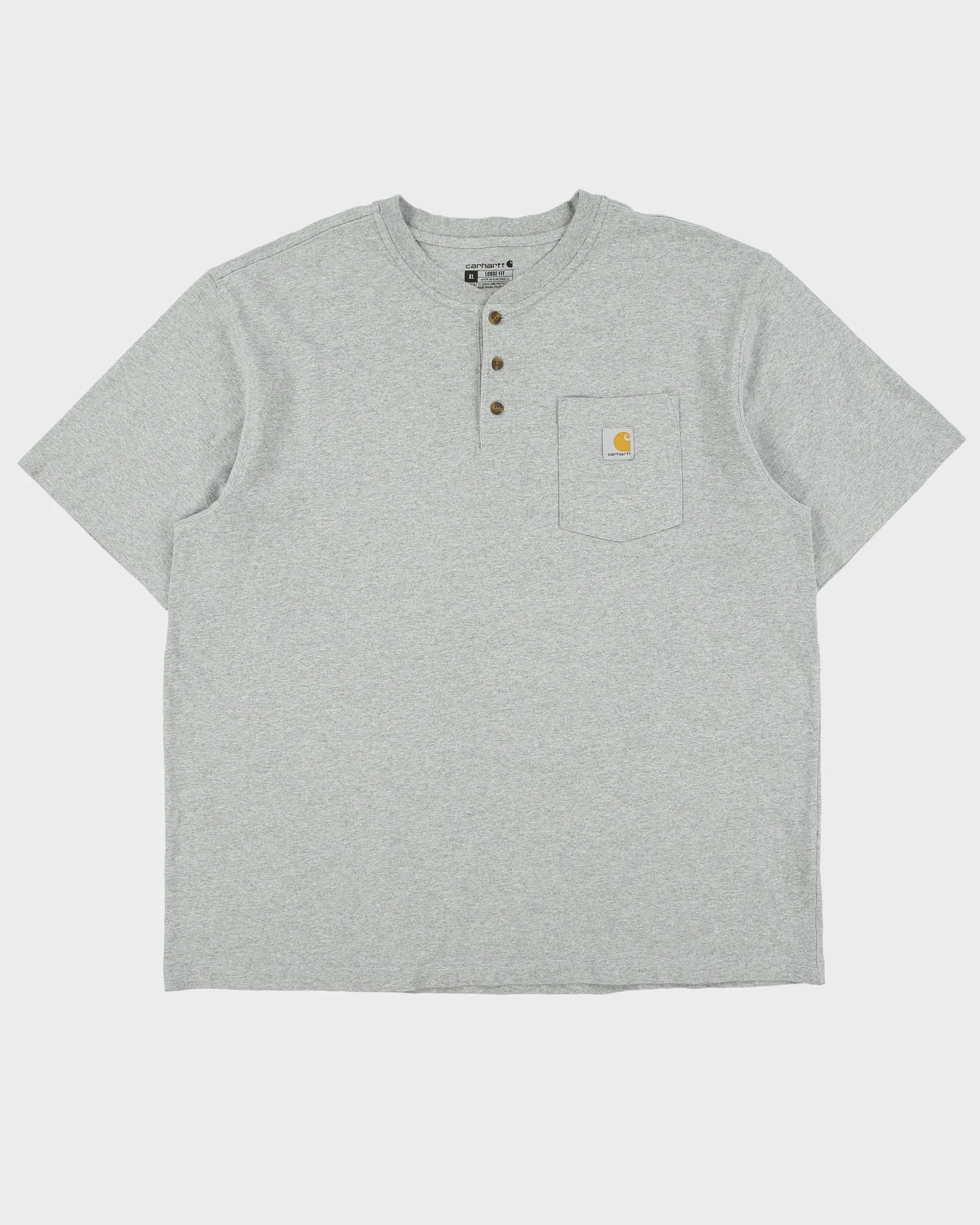 Vintage Carhartt Grey Marl Heavyweight Loose Fit Crewneck Henley T-Shirt - XL sold by Rokit