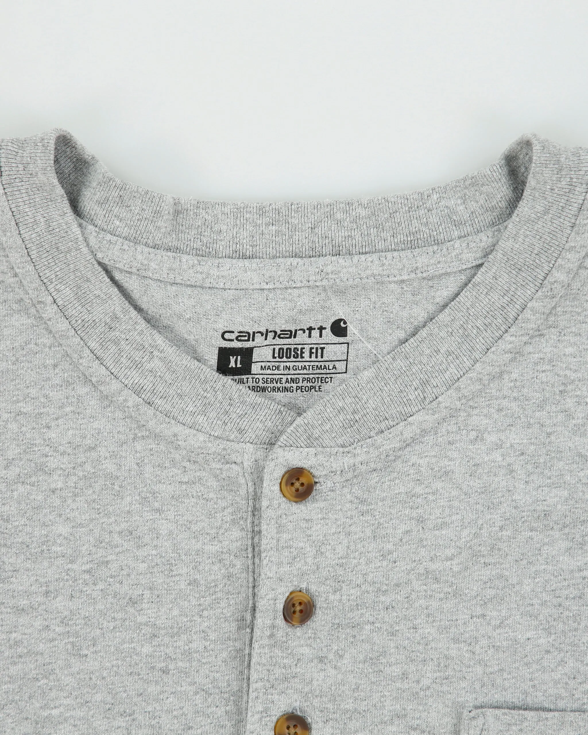 Vintage Carhartt Grey Marl Heavyweight Loose Fit Crewneck Henley T-Shirt - XL sold by Rokit product image thumbnail 5