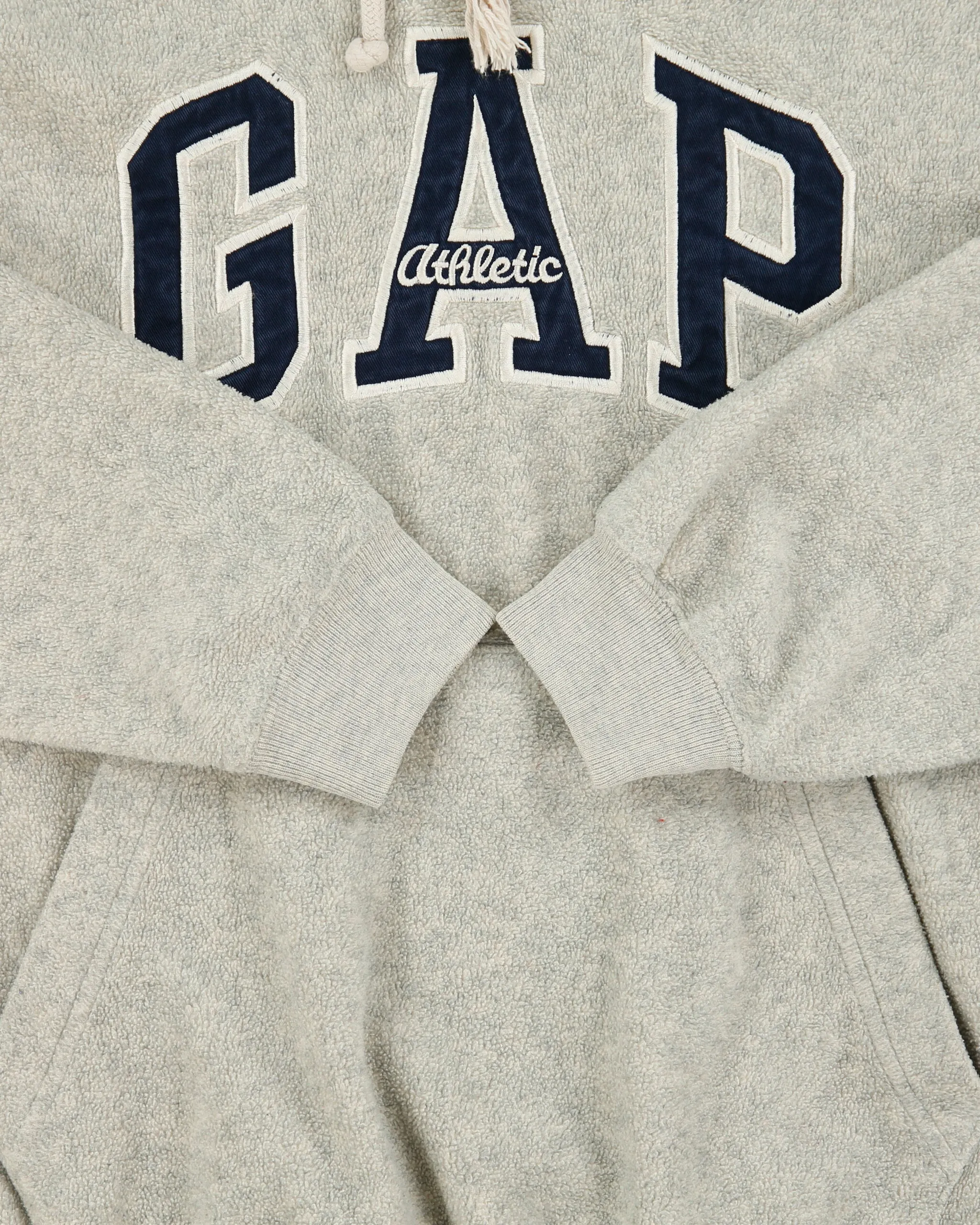 Vintage Y2K 00s Gap Marl Grey Embroidered Oversized Pullover Fleece Hoodie - XS sold by Rokit product image thumbnail 4