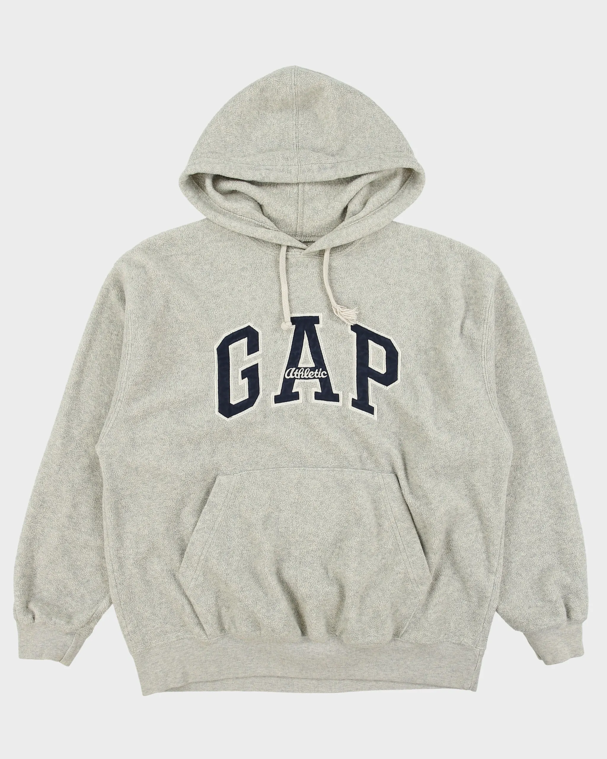 Vintage Y2K 00s Gap Marl Grey Embroidered Oversized Pullover Fleece Hoodie - XS sold by Rokit