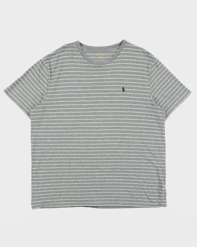 Vintage Polo Ralph Lauren Marl Grey Striped Heavyweight Single Stitch Crewneck T-Shirt - XL made by Ralph Lauren