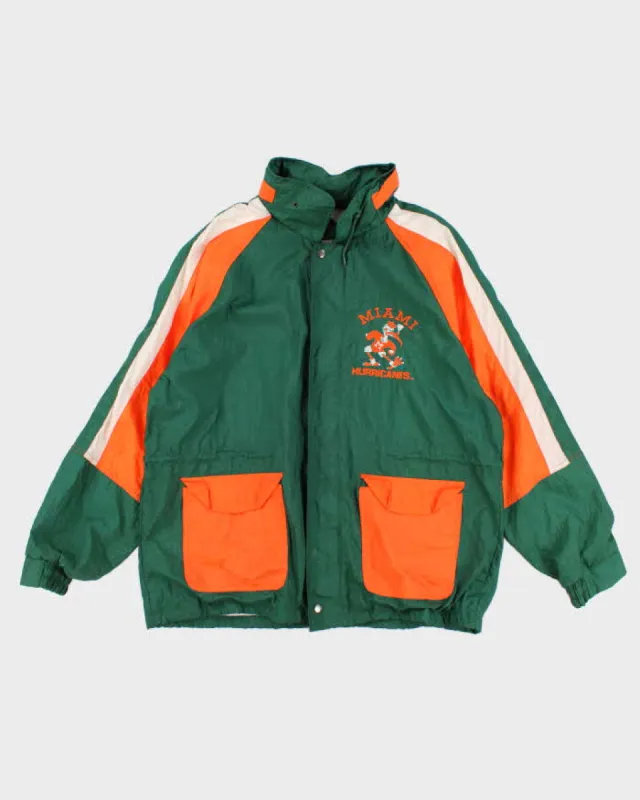 Mens 1990s Miami Hurricanes Green and Orange Windbreaker Jacket - L sold by Rokit