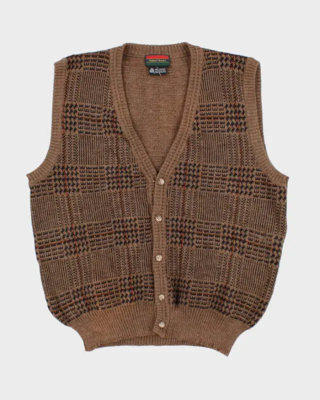 Vintage Patterned Merino Wool Cardigan Vest - L sold by Rokit