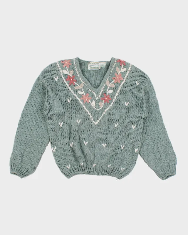 Vintage 90s Shenanigans Flower Detailed Knit Jumper - L sold by Rokit