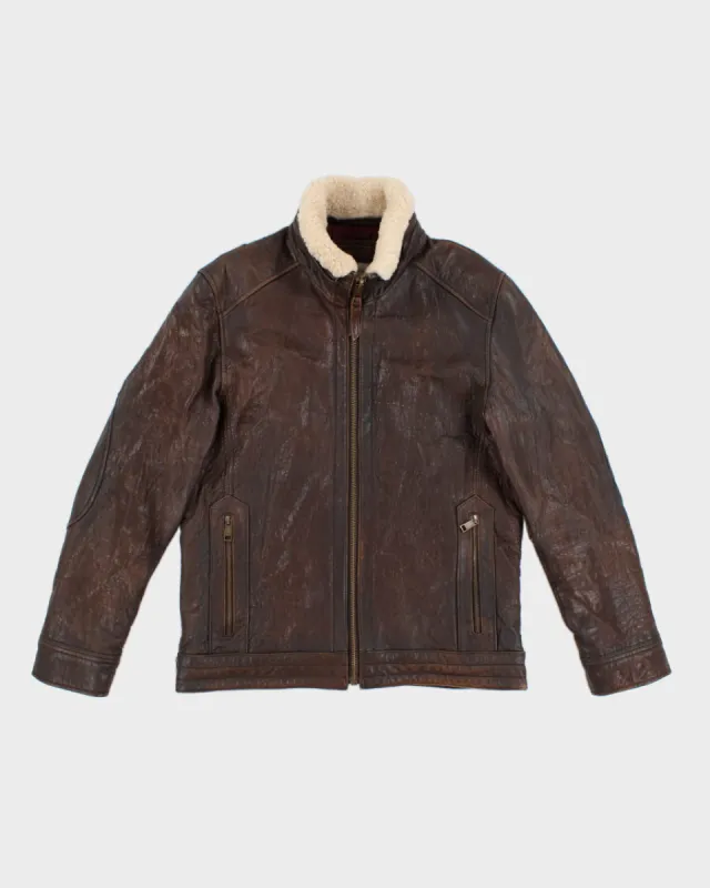 Men's Vintage Brown leather aviator style jacket - M sold by Rokit