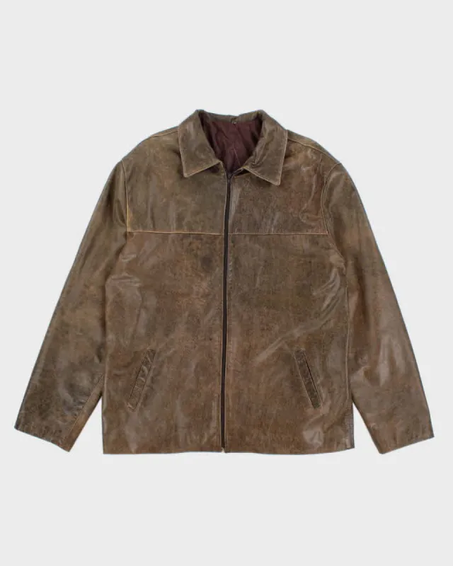 Vintage Men's Brown Leather Zip Up Jacket - LO sold by Rokit