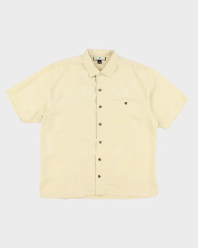 Vintage Men's Tommy Bahama Silk Yellow Hawaiian Shirt - L sold by Rokit