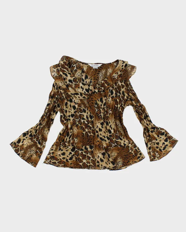 Y2k 00s Allison Taylor Leopard Ruffle Top - L sold by Rokit