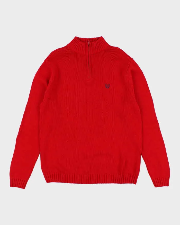 00s Chaps Red Quarter Zip Knit Jumper - L sold by Rokit