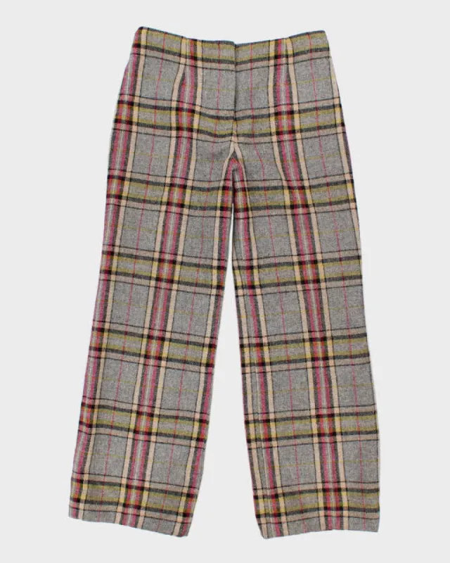 Womens Grey and Pink Plaid Wool Straight Leg Trousers - M sold by Rokit