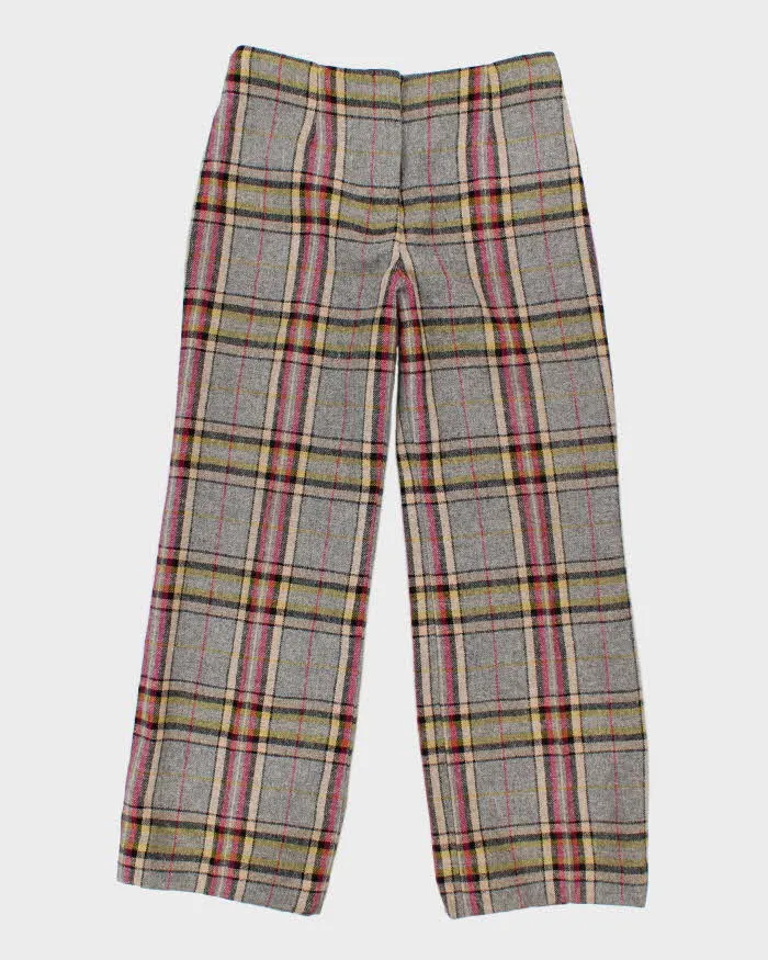 Womens Grey and Pink Plaid Wool Straight Leg Trousers - M sold by Rokit