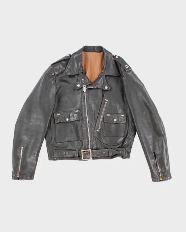 Mens 1980s Black Leather Biker Jacket - S sold by Rokit