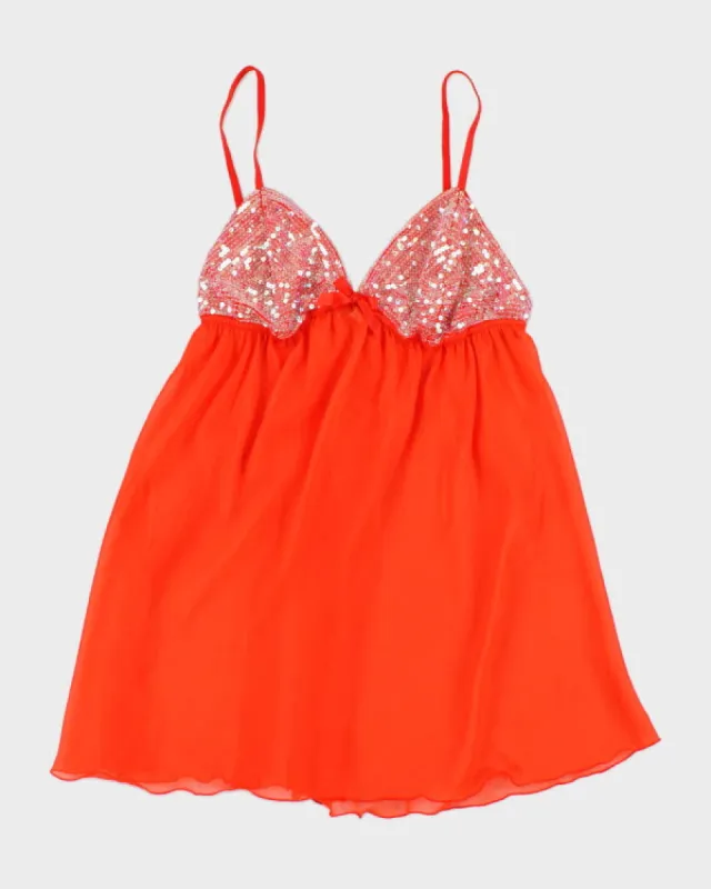 Y2k 00s La Senza Orange Mesh Sequin Cami - L sold by Rokit