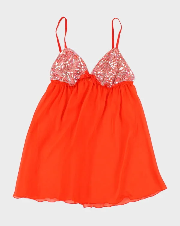 Y2k 00s La Senza Orange Mesh Sequin Cami - L sold by Rokit