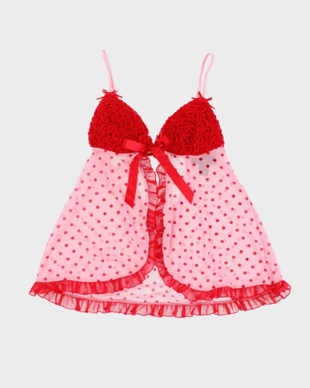 Y2k 00s La Senza Ruffle Polka Dot Lingerie Cami - S sold by Rokit