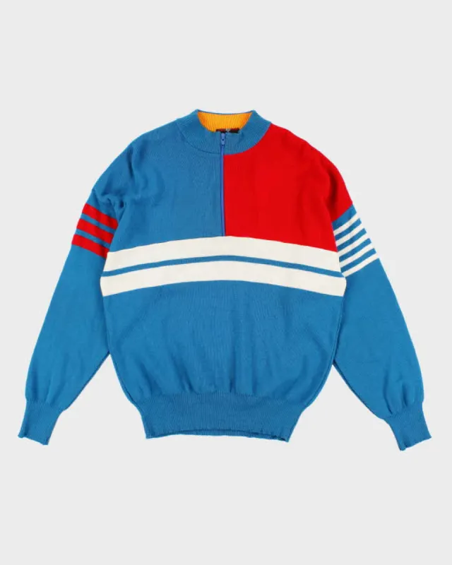 Vintage 70s/80s White Ram Blue and Red Quarter Zip Knit Jumper - M sold by Rokit