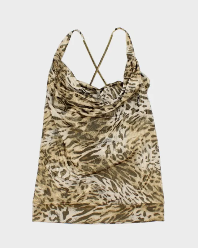 Y2k 00s Guess Leopard Print Cowl Neck Top - S sold by Rokit