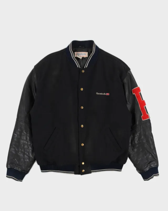 Vintage 90s Reebok Blue Navy Varsity Jacket With Embroidery - L made by Reebok