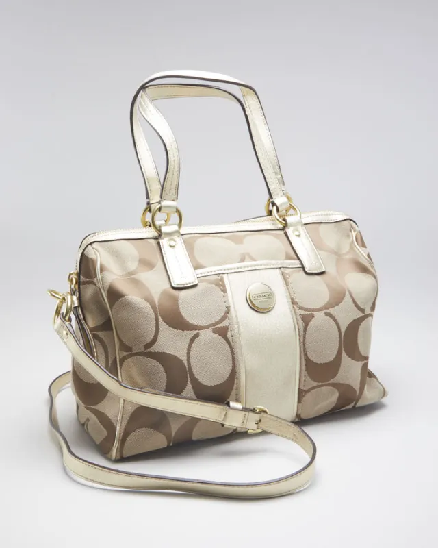 Y2K 00s Coach Brown Monogram & Gold Detail Handbag - O/S sold by Rokit