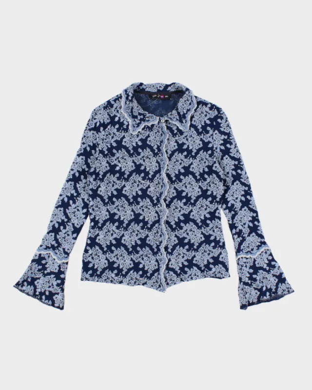Vintage 90s Darling Textured Floral Collared Blouse - M sold by Rokit