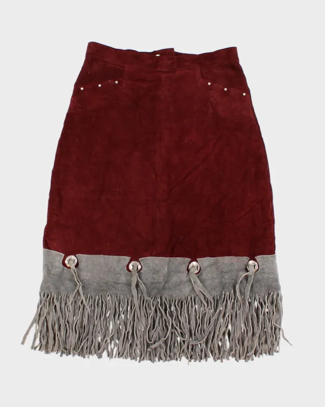 70's Leather Suede Western Tassel & Buckle Skirt - W28 sold by Rokit