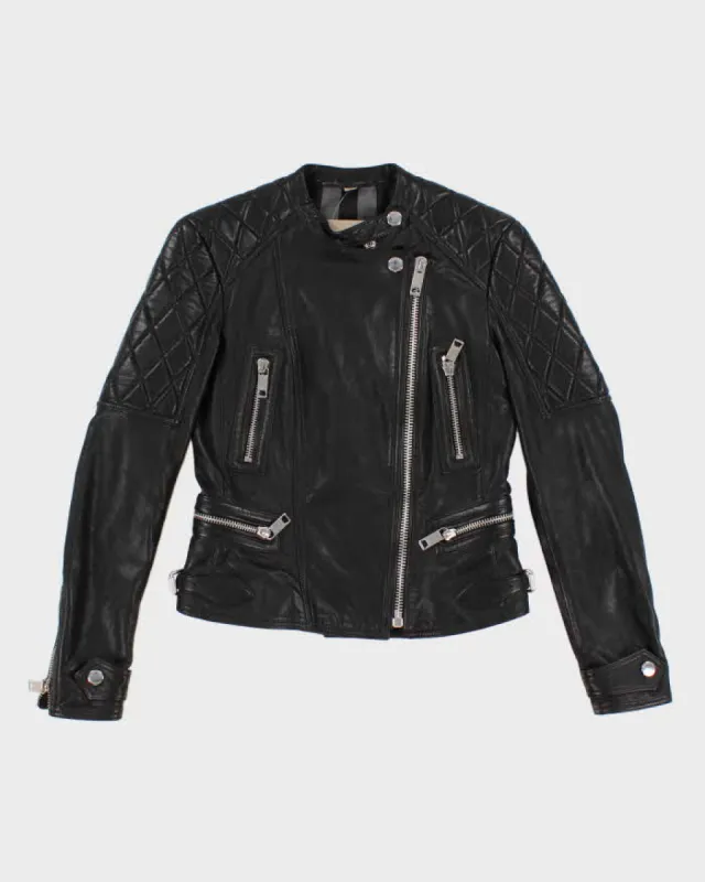 Womens Burberry Black Leather Zipper Biker Jacket - XS sold by Rokit