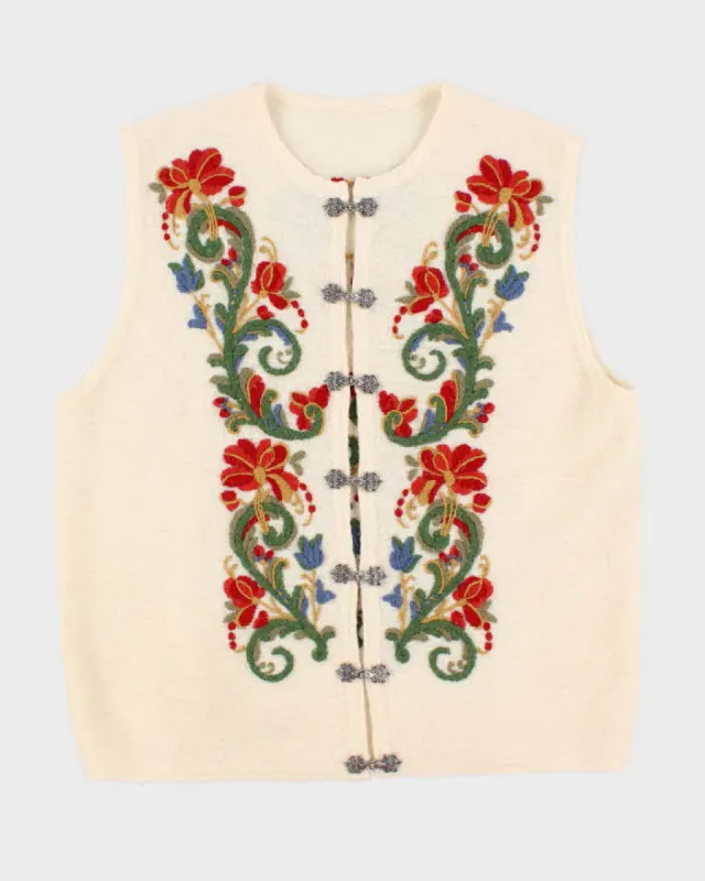Vintage Women's Cream Floral Print Knit Vest - L sold by Rokit