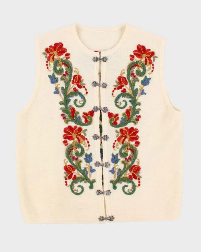 Vintage Women's Cream Floral Print Knit Vest - L sold by Rokit