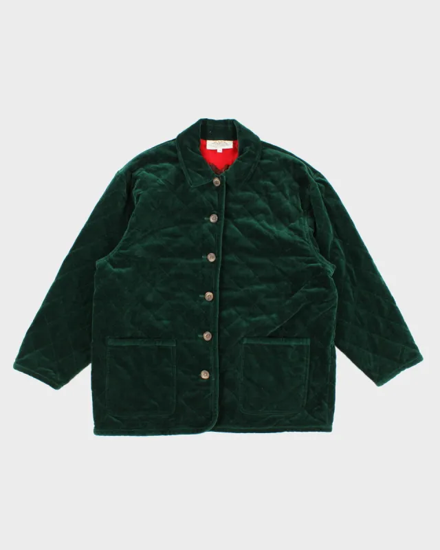 Womens Green Quilted Velvet Gardening Jacket - L sold by Rokit