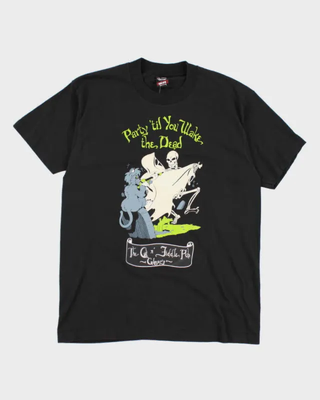 Vintage 90s Single Stitch Black Graphic T-shirt - L sold by Rokit