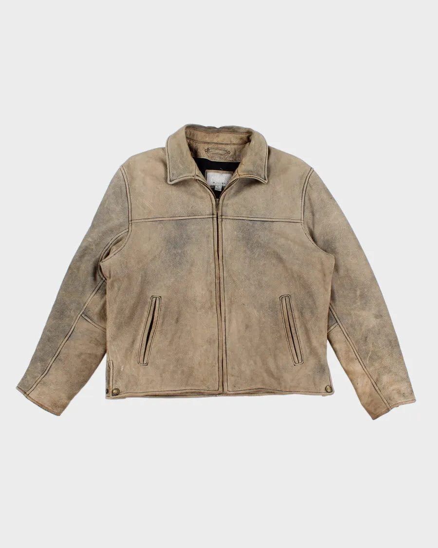 Vintage Men's Khaki Tan Leather Jacket - L sold by Rokit