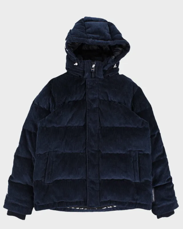 TNA Navy Hooded Corduroy Puffer Jacket - M sold by Rokit