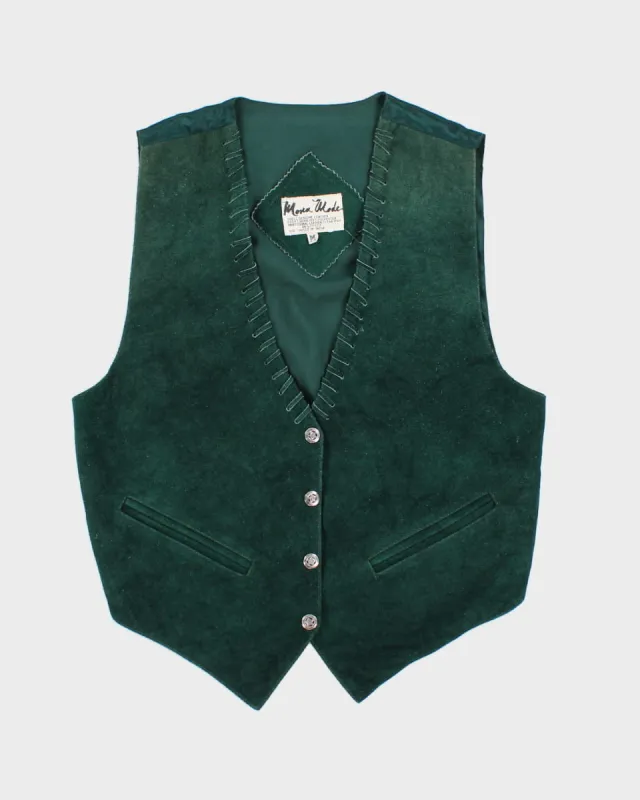 Vintage Green Laced Suede Waistcoat - M sold by Rokit