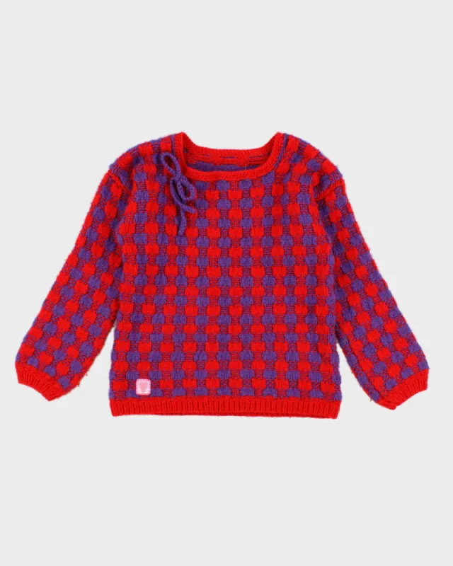 Vintage Woman's Hand Knit Checked Jumper - XS sold by Rokit