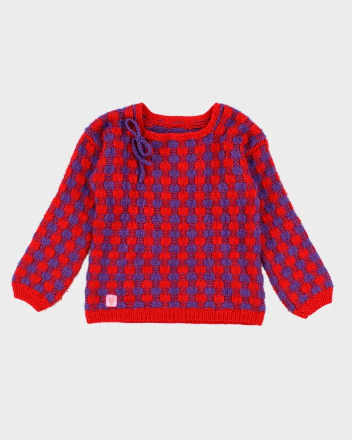 Vintage Woman's Hand Knit Checked Jumper - XS sold by Rokit