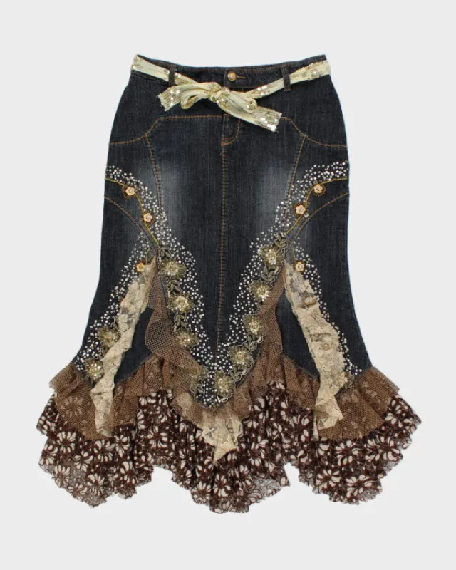 Y2k 00s West 36thSequin Beaded Denim Skirt - S sold by Rokit