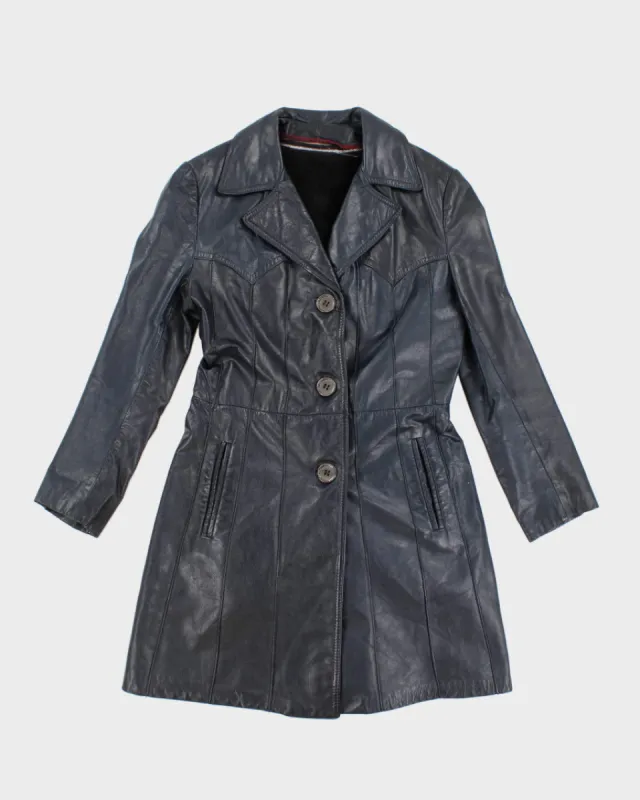 Vintage Navy Leather Fleece Lined Coat - S sold by Rokit