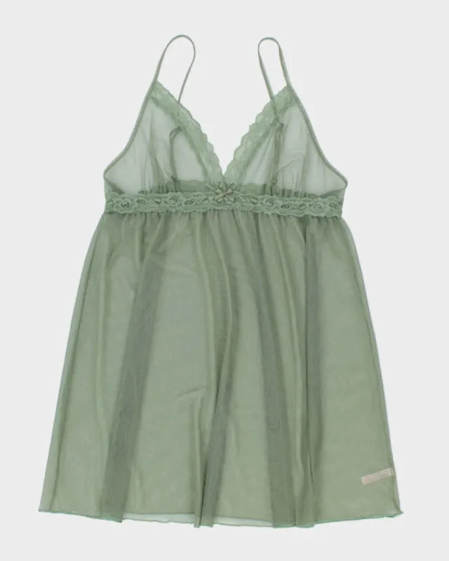Y2k 00s La Vie En Rose Green Mesh Slip Dress - L sold by Rokit