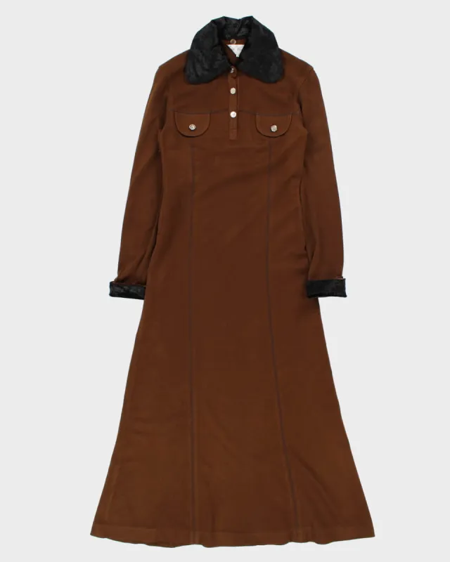 Vintage Brown Long Sleeve Furry Collared Dress - XS/S sold by Rokit