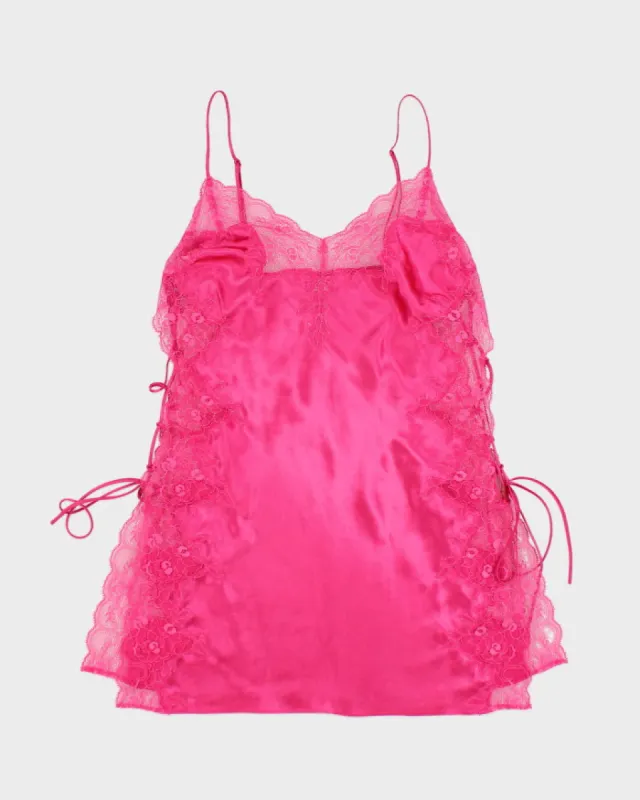 Y2k 00s La Senza Pink Lace Up Slip Dress - S sold by Rokit
