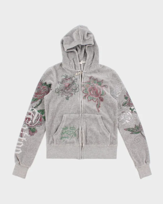 Womens Grey Ed Hardy Zip Up Hoodie - XS sold by Rokit